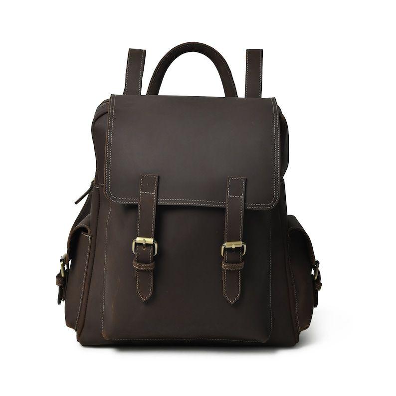 Monogrammed Leather Laptop Backpack: Handmade Brown Travel Rucksack