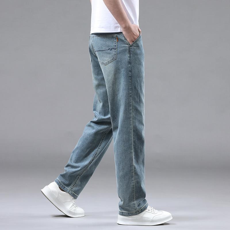 Summer Ultra-thin Lyocell Men's Jeans Drape Soft Fabric Loose Straight Casual Denim Pants Elastic Ice Silk Male Trousers