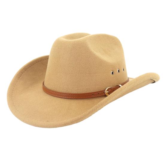 Ethnic Style Wide Brim Hemming Faux Leather Belt Decor Jazz Hat Western Cowboy Cowgirl Fedora Hat Fashion Accessories