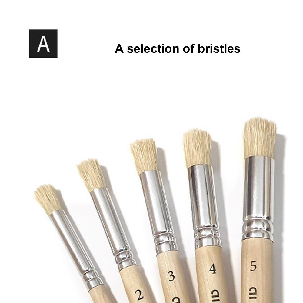 SeamiArt Boar Bristle Short Handle 5-Piece Oil Painting Brush Set with Flat, Round, and Hollow Carving Brushes