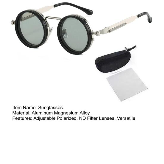 Adjustable Polarized Unisex Sunglasses with ND Filter Lenses Eye Protection Color-Changing Round Frame Outdoor Driving Sunglasses