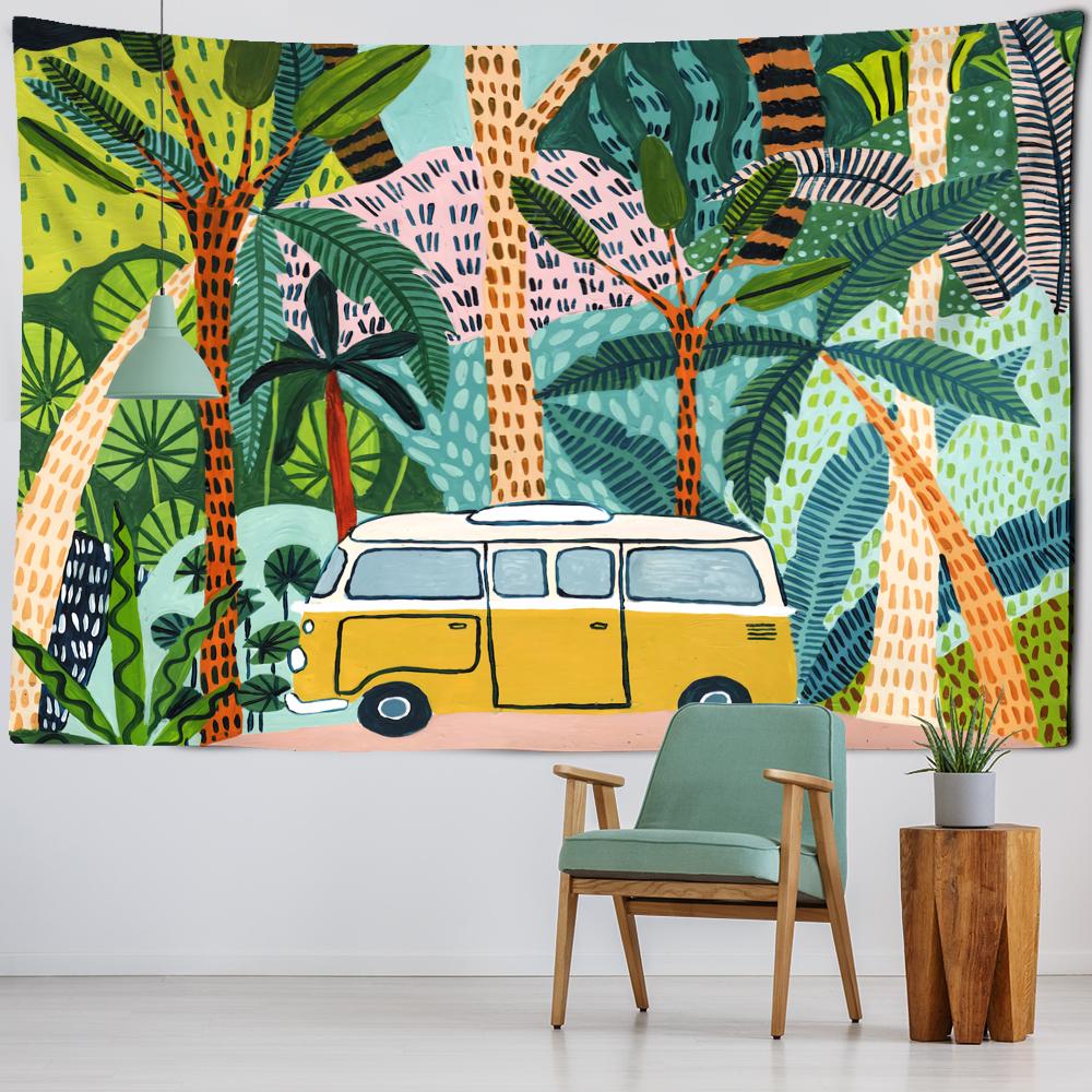 Oil Painting Tropical Plants Tapestry Wall Hanging Living Room Bedroom Headboard Wall Art Sheets Home Decor
