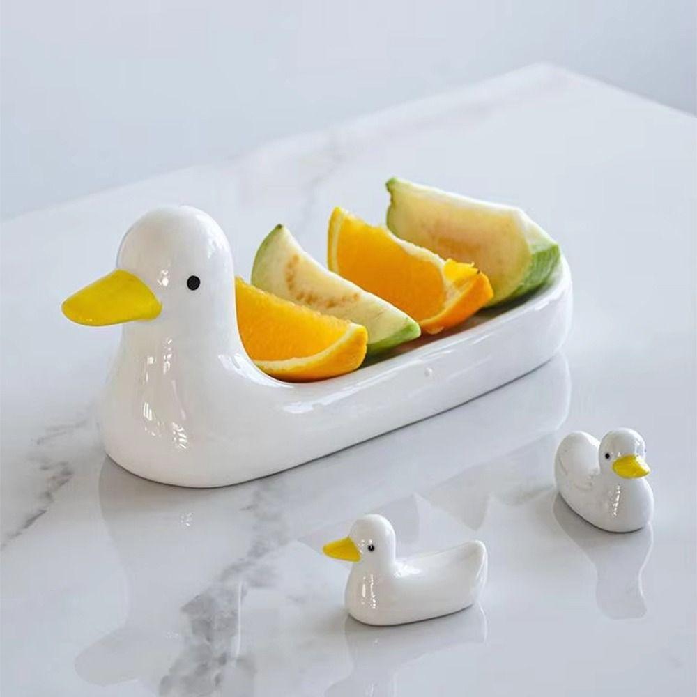 Creative Ceramic Chopstick Stand Cute Duck Shape Duck Chopstick Holder Hand-painted Practical Writing Brush Pen Holder