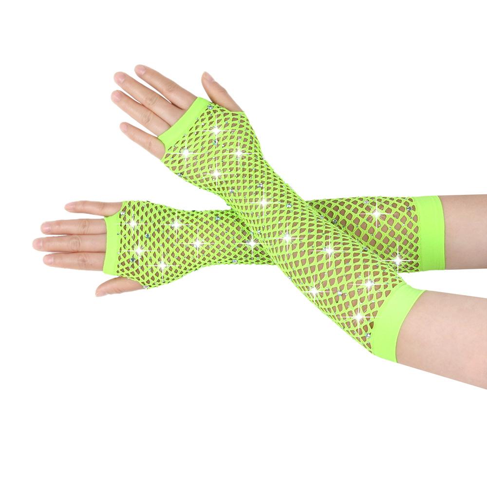 Guantes de diamante para fiesta, red de pesca, guantes de malla elástica, guantes largos sexys de diamante para discoteca retro