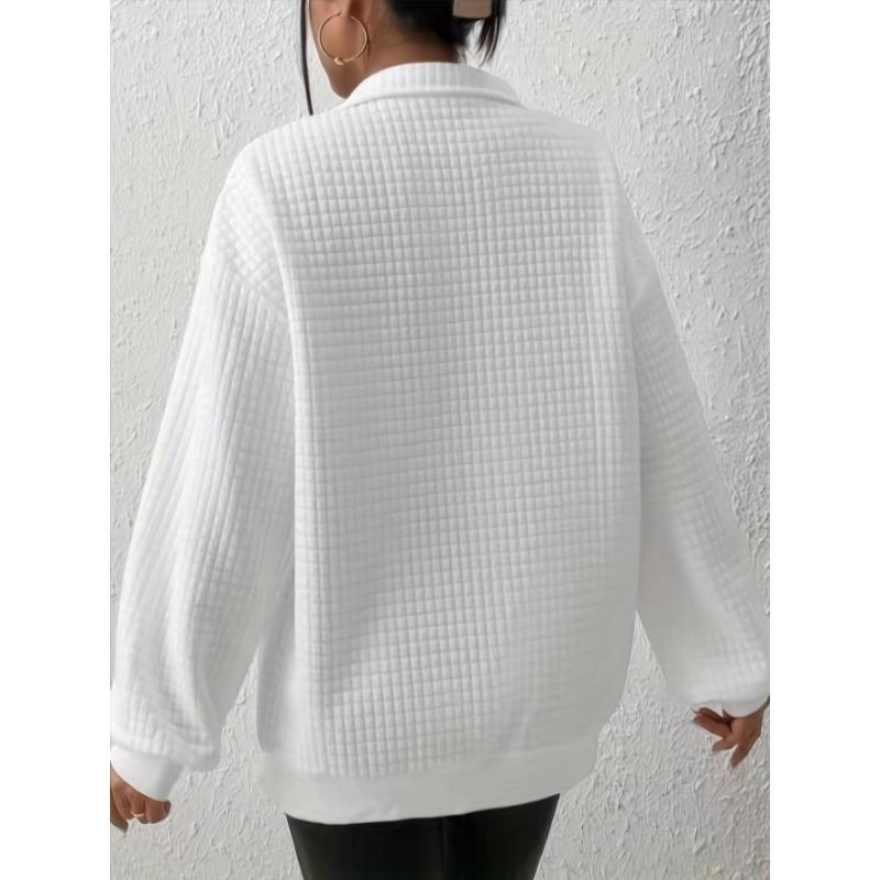 Mikina pulovr se čtvrtinovým zipem s vaflovou mřížkou, ležérní mikina s dlouhým rukávem a klopou na podzim a zimu, dámské oblečení