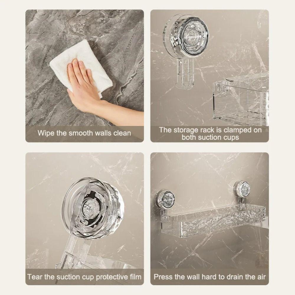 Vattentät Sugkoppsförvaringshylla Avtagbar Transparent Väggmonterad Hylla Stor Kapacitet Utan Hål Hemförvaringsorganisatör
