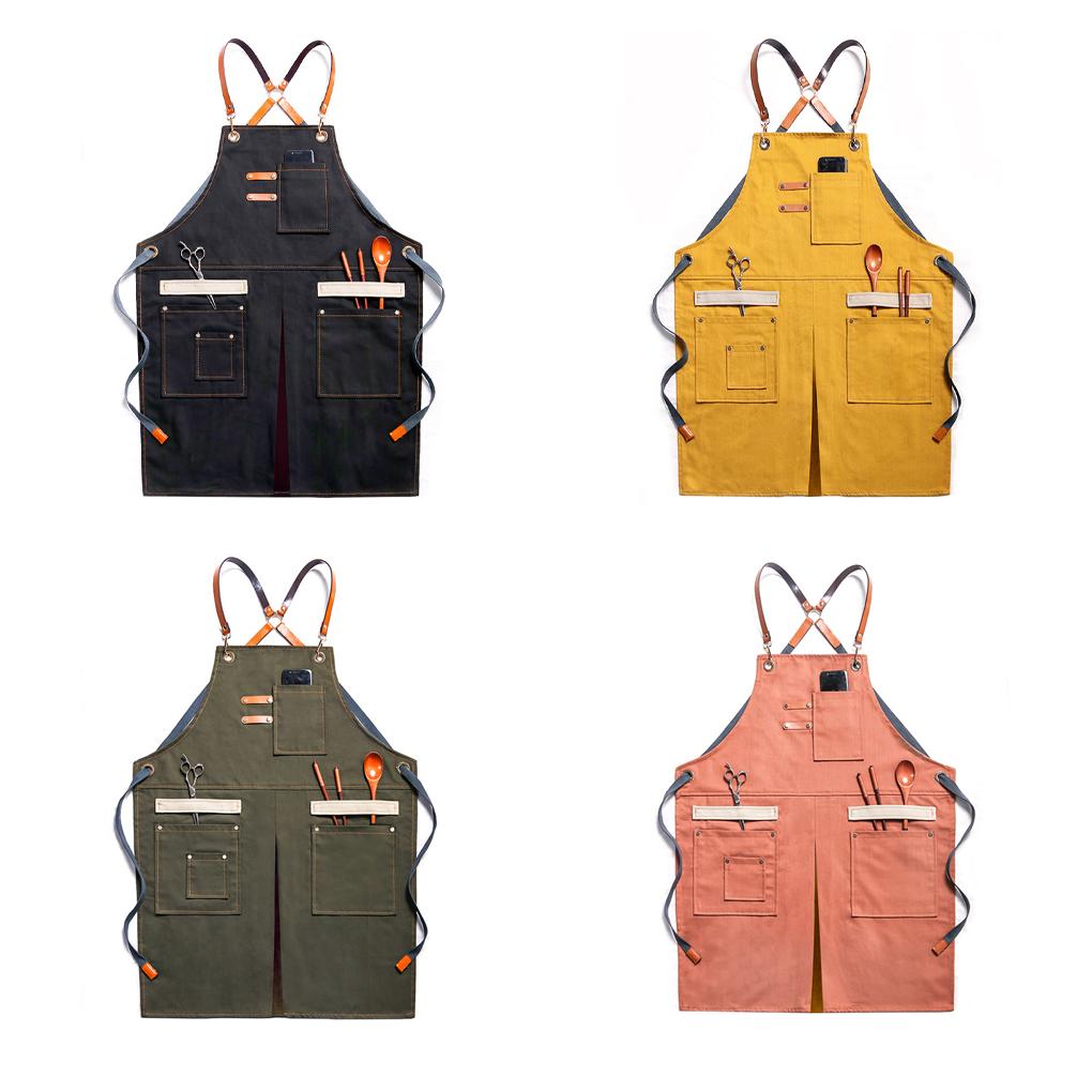 Work Apron Woodworking Mechanician Canvas Workshop Bib with Pockets Outdoor Painting Bar Washable Protective Aprons Bibs