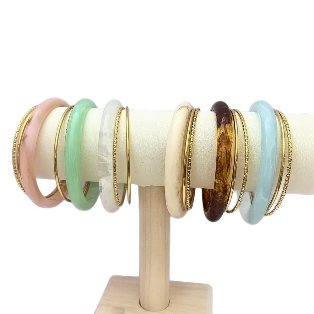 3Pcs/set Vintage Simple Round Bracelets Bohemian Retro Hand Ring Acrylic Smudging Bangles  Gift