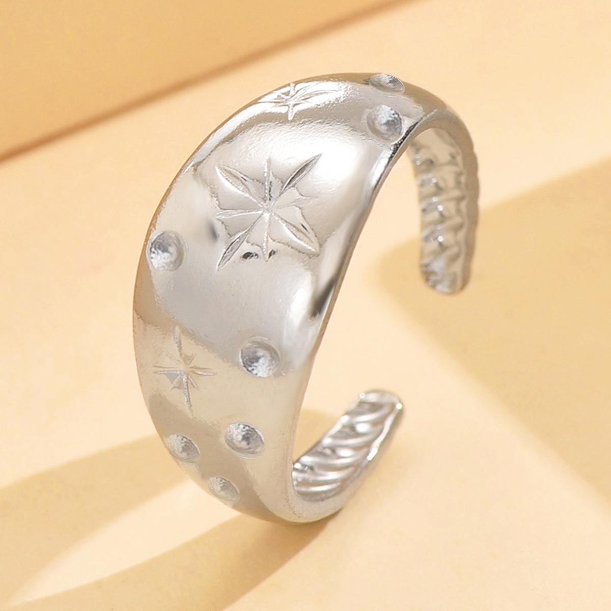French Retro Starlight Diamond-Studded Adjustable Ring – Elegant Stainless Steel Jewelry
