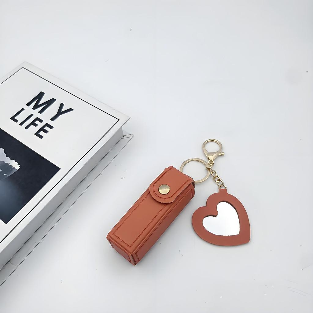 1 Pièce Enveloppe Rouge Portable Miroir d'Amour Étui de Protection en Cuir pour Rouge à Lèvres Porte-clés Pendentif Mignon et Minimaliste