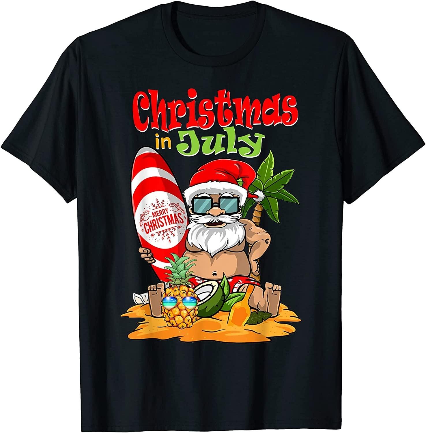 NEW LIMITED! Christmas In July Funny Santa Summer Beach Trip Tee - MADE IN USA XXL
