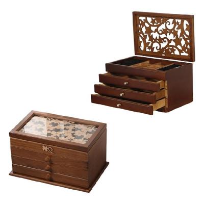 Portable Wood Jewelry Casket 3 Drawers Vintage Designs Home Accessory Decoration for Rings and Small Adornments