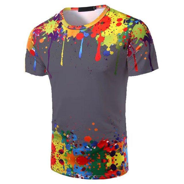 Summer Round Neck 3D Colorful Printed Top Fashionable Casual Short Sleeved Men's T-shirts