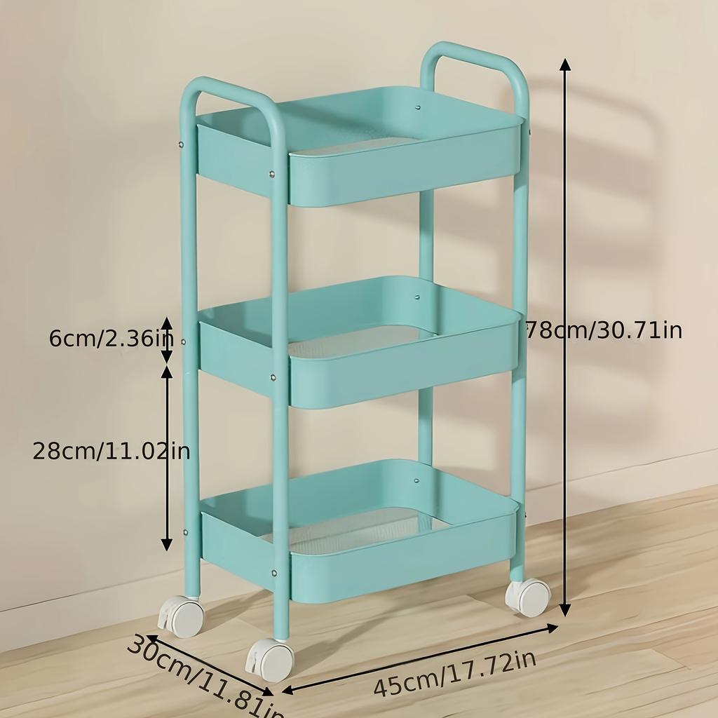 1pc Three-Tier Standing Storage Rack, Portable Kitchen Organizer - Large Capacity Durable Metal Cart for Living Room, Bathroom & Dormitory Use