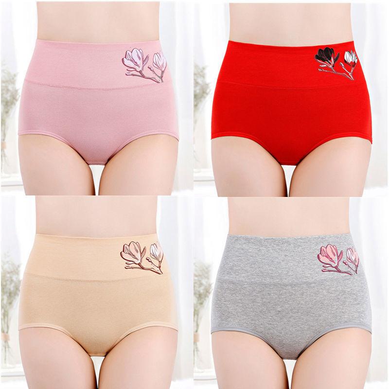4 Teile/los Plus Größe Unterwäsche Frau Hohe Taille frauen Höschen Hohe Aufstieg Reine Baumwolle Kurze Atmungsaktive Panty Unterhose für damen