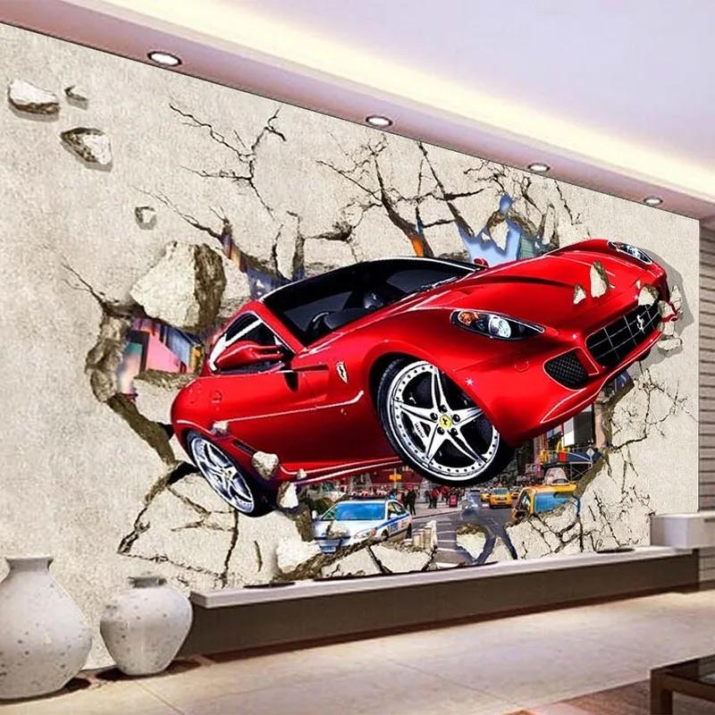 3D Tapeta Červené Auto Foto Tapeta Kreslená Dětská Ložnice Obývací Pokoj Domácí Dekorace Nástěnná Malba