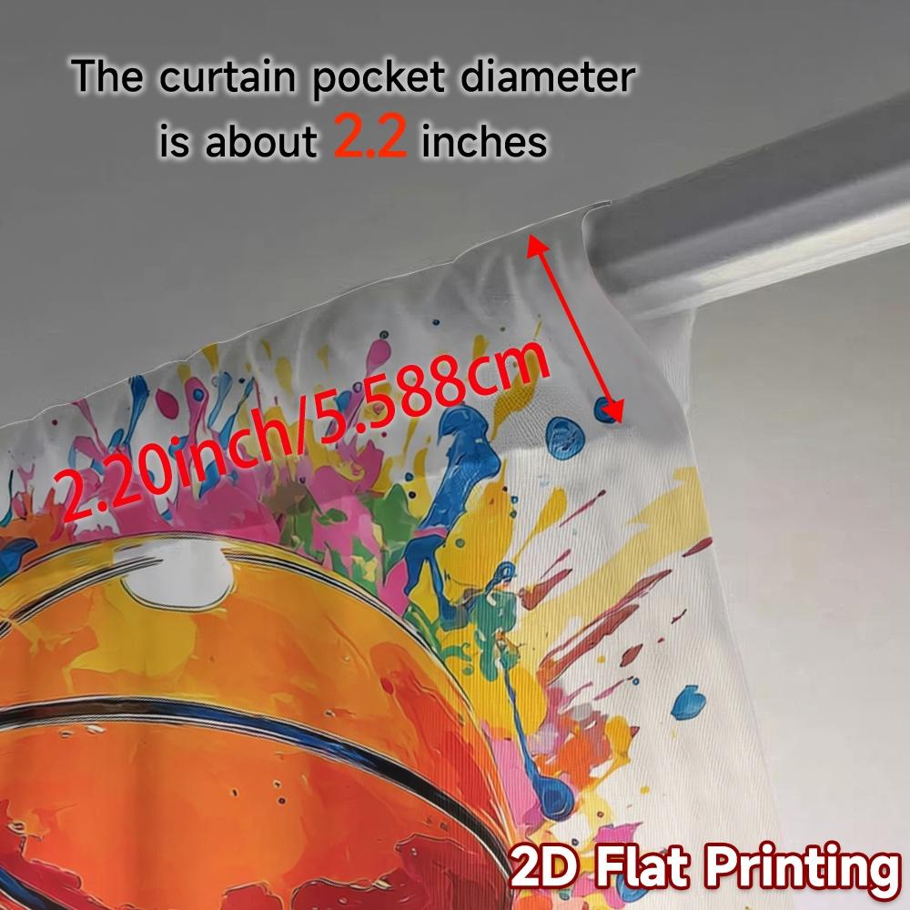2pcs, 2D FLAT PRINTING Curtains (Without Rod) Splash Hoops Popular Print Curtains Versatile Fabric Curtains All Seasons Perfect