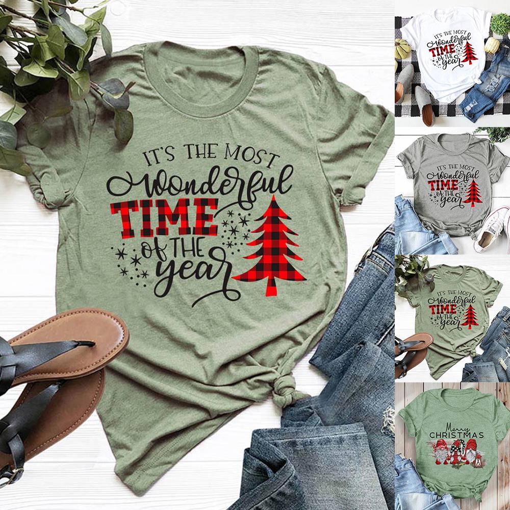 

Женские хлопковые рождественские топы, футболки, женская свободная повседневная блузка с коротким рукавом, футболка