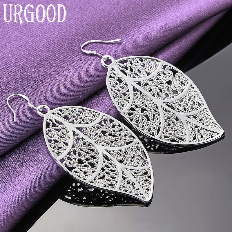 925 Sterling Silver Leaf Pendant Earrings Gift Fashion Jewelry