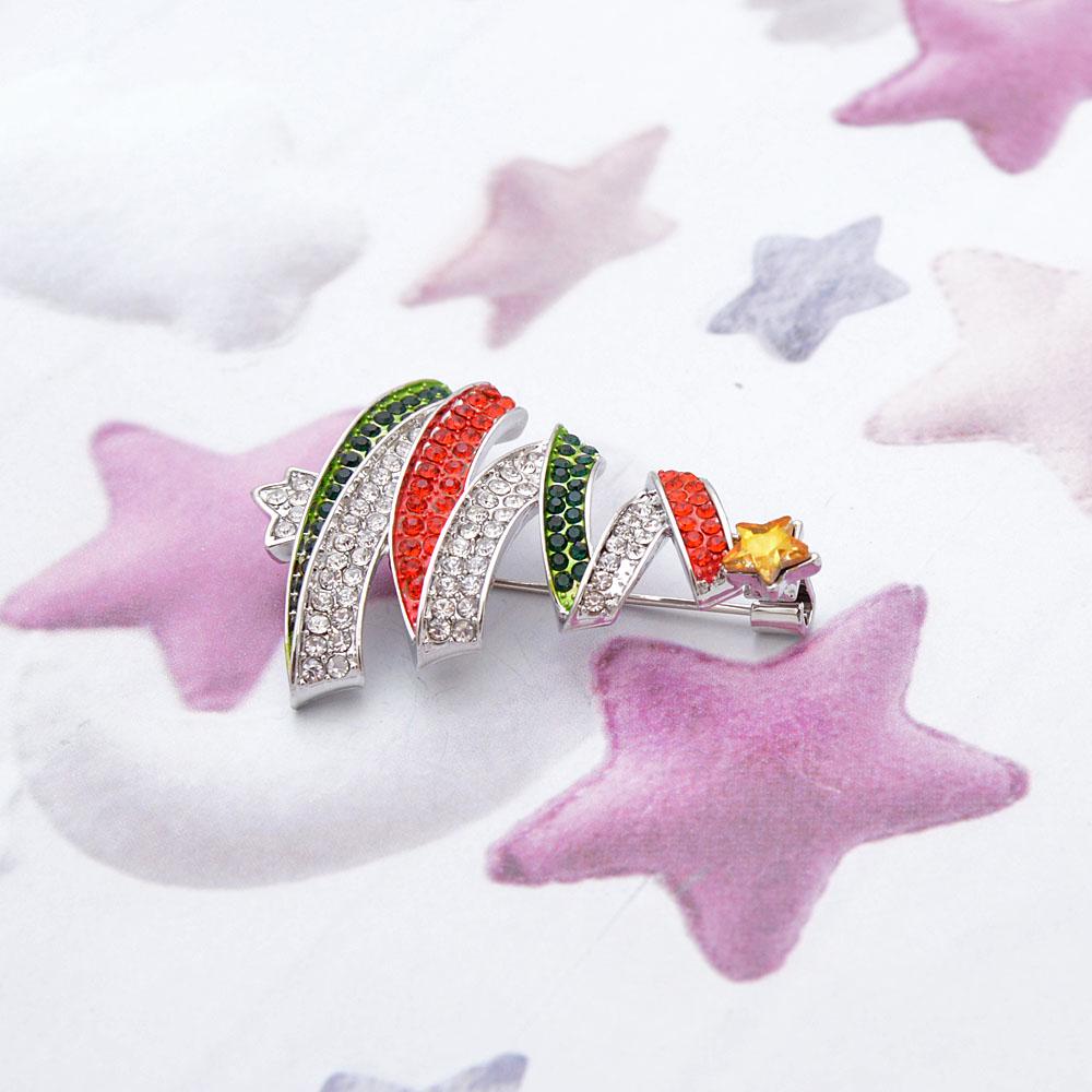 Neue rote und grüne Strass Weihnachtsbaum Brosche Winter Design Festival Pins Unisex Party Zubehör Hohe Qualität
