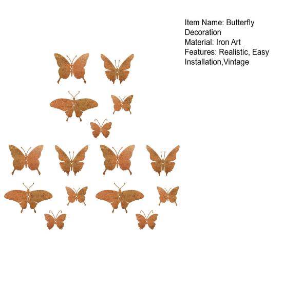 15Pcs Metal Butterfly Wall Decor, 3D Rustic Iron Garden Art for Outdoor Fence Patio, Weatherproof Rustproof Ornament Set