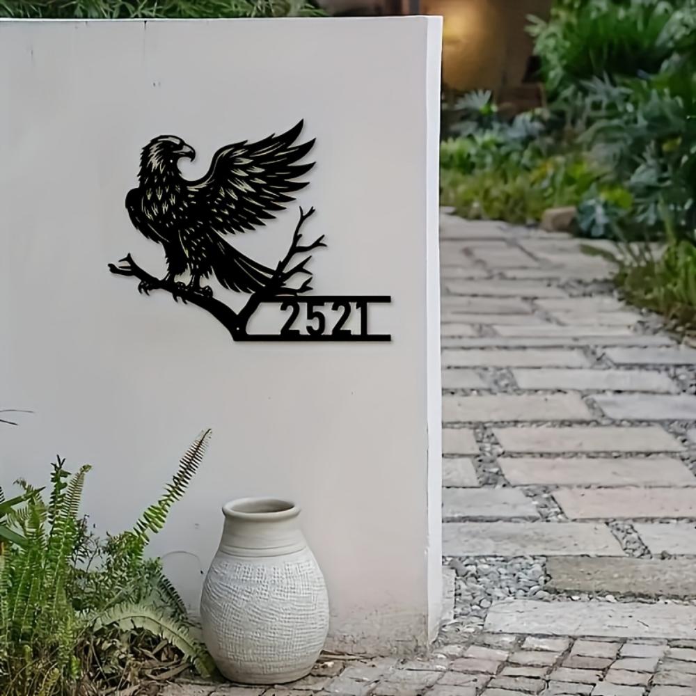 Custom Metal Eagle Wall Art with House Name Address Outdoor Garden Decor Easy Hang Housewarming Gift