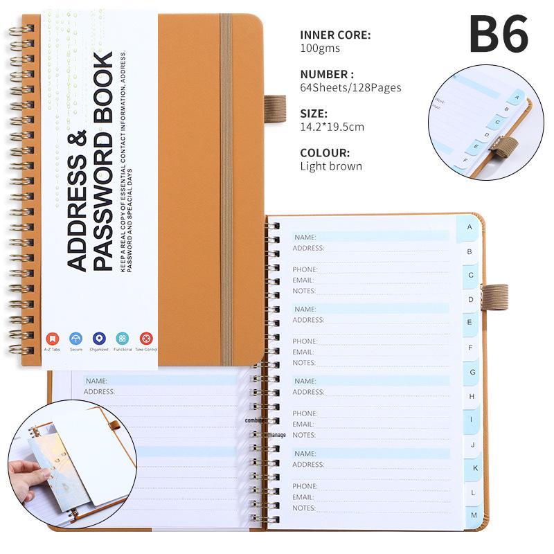 A6 Password Coil Notebook with Custom Letter Tabs & Logo for Business Meetings