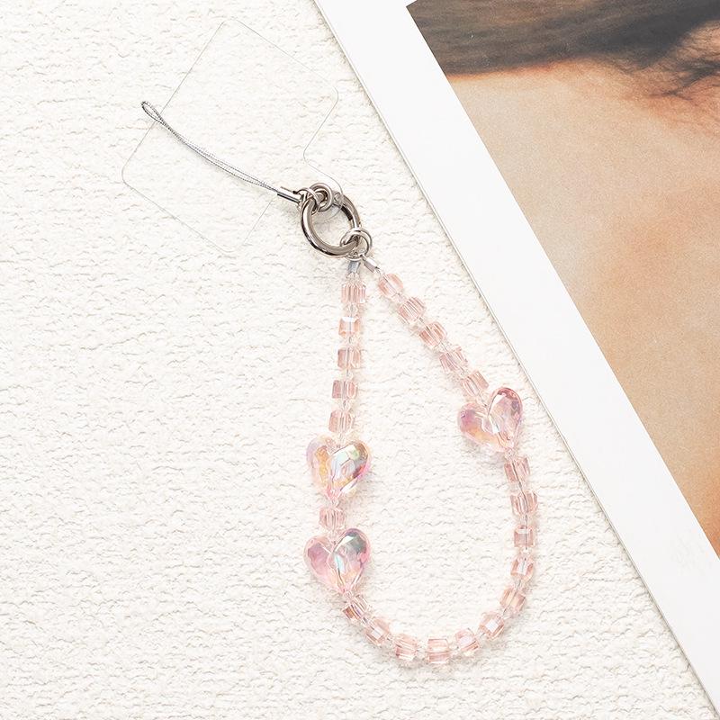 Hart Kristal Kralen Mobiele Telefoon Polsband met Metalen Gesp