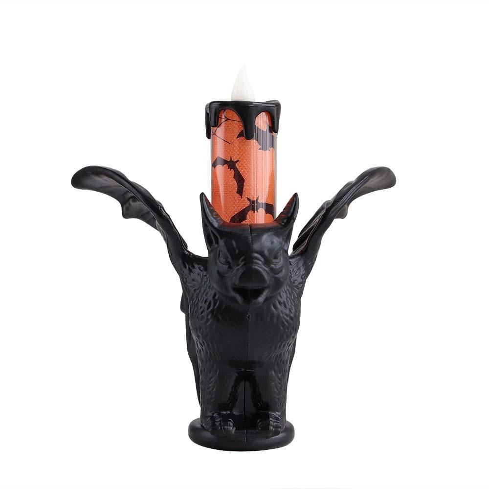 Cell Battery Operated Bat Candle Light Plastic Base Printed Pattern LED Candlestick Eco Friendly with Holder Gothic Lamp
