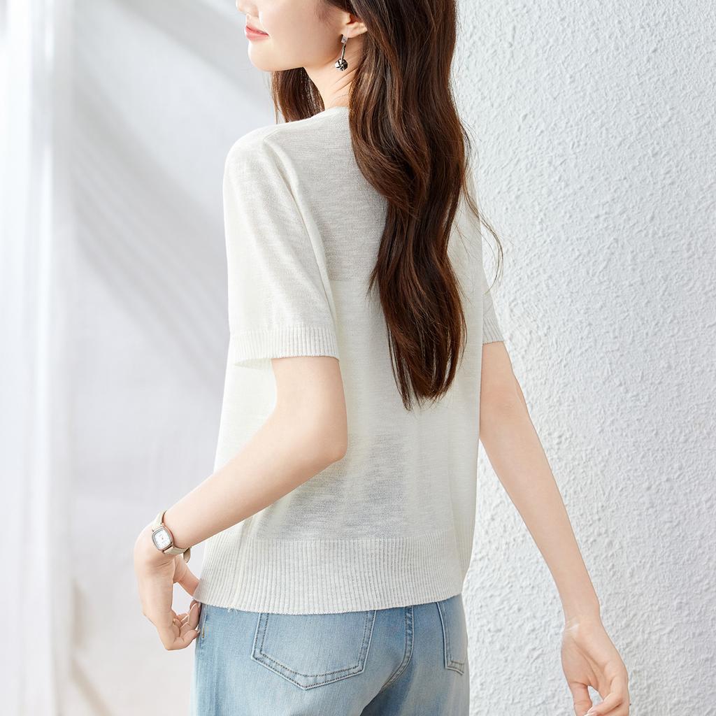Summer Ice Silk Thin Knitted Cardigan for Women Wearing Short and Versatile Comfortable T-shirt Unique and Exquisite Top