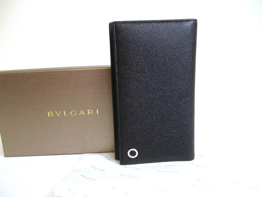 Authentic BVLGARI Man Black Leather Flap BIfold Long Wallet #a897  Refurbished