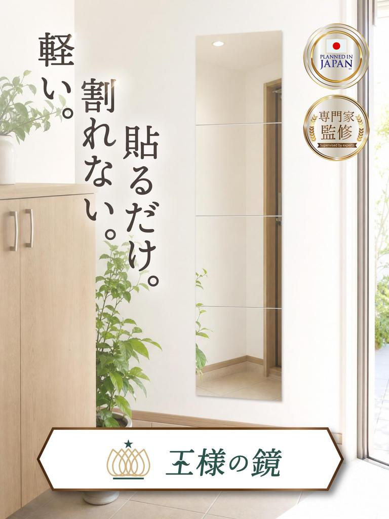 King's Mirror [Unbreakable Mirror that can be attached anywhere] Perfect for the back of doors and closets! Full-length mirror, wall-mounted mirror, b