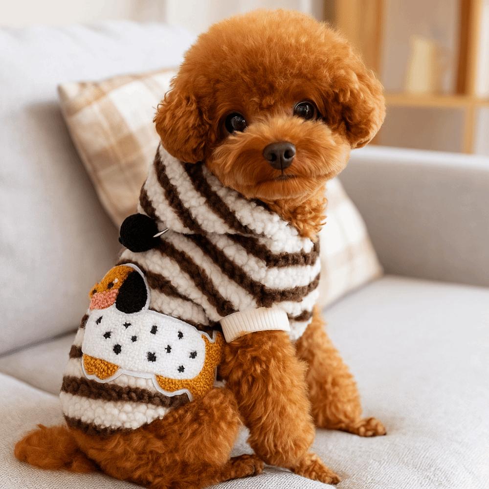 Warm Striped Dog Hoodie Cartoon Pattern Dog Base Coat Winter Dog Clothes  for Autumn Winter
