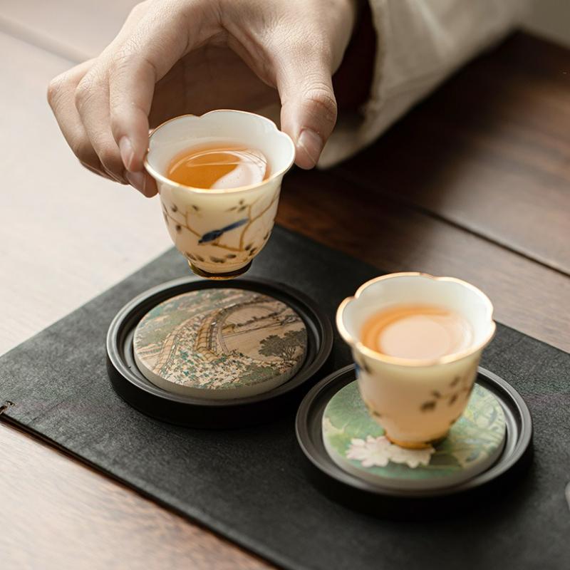 New Chinese Style Bakelite Water Suction Tea Coasters Kung Fu Tea Household Storage Tea Cup Holder Mat Ceremony Accessories