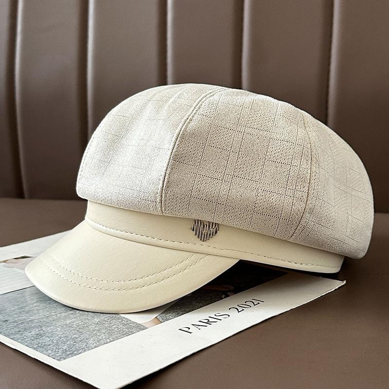 Nouveau Béret à Bec de Canard pour Femmes en Automne et Hiver Rétro Polyvalent Chapeau de Gavroche avec Grande Circonférence de Tête Montrant le Visage Petit Chapeau de Peintre