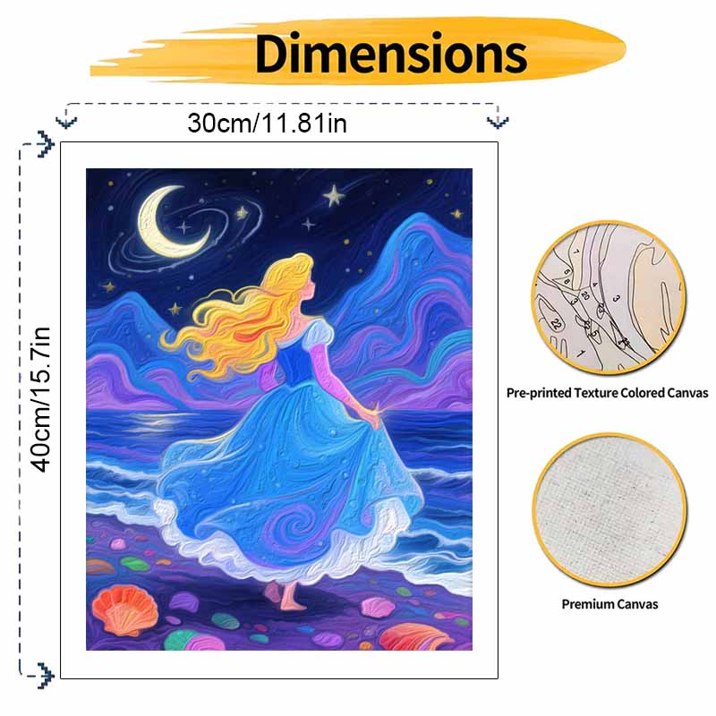 Disney Princess Night Sea Moon Oil Painting Hand Painting Coloring Painting Handmade Diy Home Decoration Gift