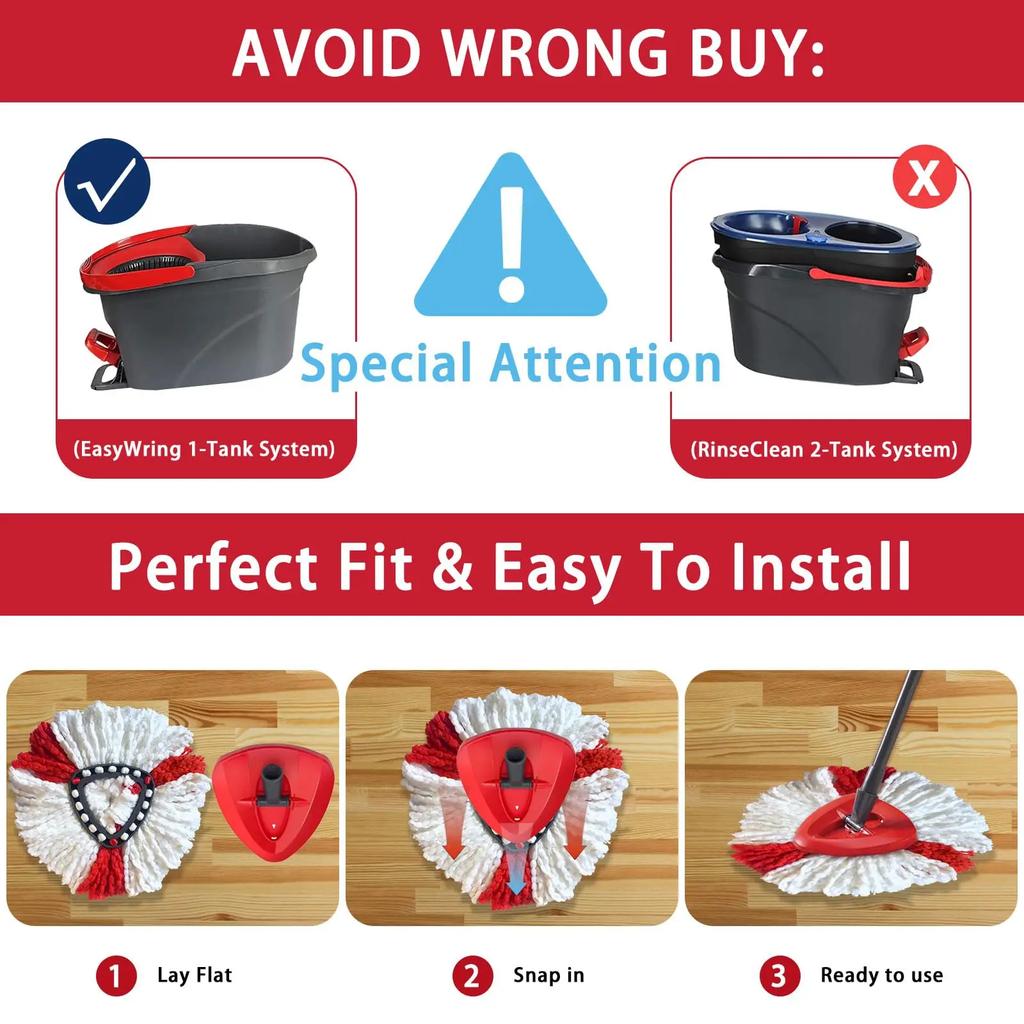 Microfibre Mop for Vileda Turbo 2-in-1, Mop Head for Vileda Turbo Spin Mops Easy Wringing 2-in-1, Spin Mop For All Floor Types