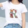 Kids Cotton T Shirt Floral Letter R Print Crew Neck Short Sleeve Tee Casual Boys Girls Summer Tops