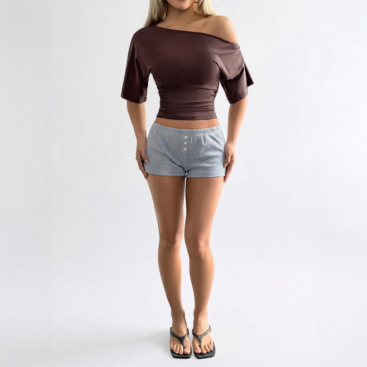 Отпуск Простая и универсальная футболка с коротким рукавом Женские топы Женские весенние и летние Независимая станция XL коричневый