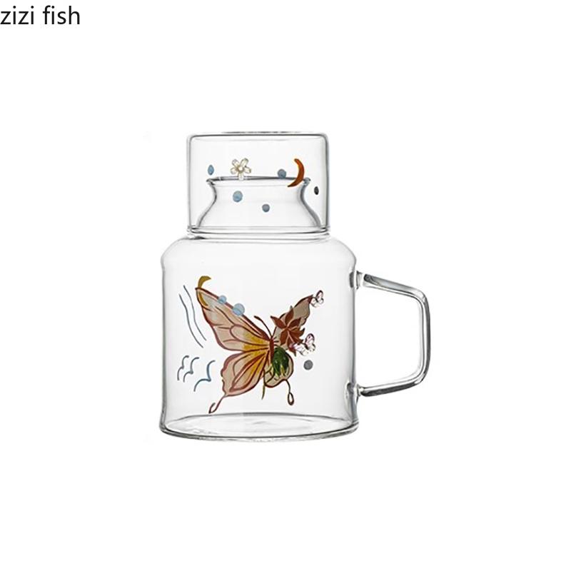 Creative Flower Butterfly Glass Cold Kettle Set High Temperature Resistant Tea Pot Home Large Capacity Beverage Fruit Tea Pot