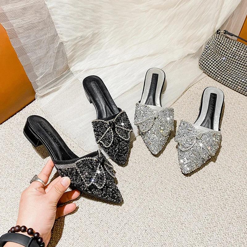 New Women Summer Shoes Fashion Slipper Bling Bowknot Casual Slides Girl Mules Shoes