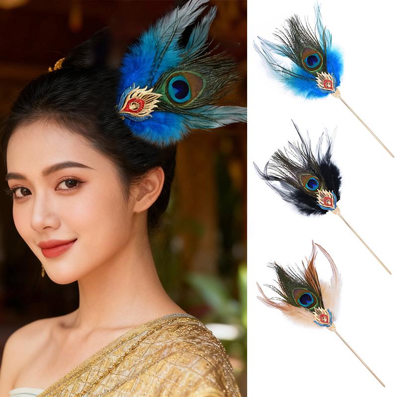 1 piece of sturdy and gorgeous alloy headwear peacock feather hairpin bright and exquisite color elegant and durable