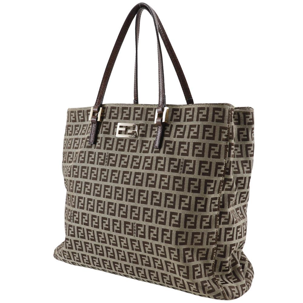 FENDI Zucchino Handbag 8BH132 Brown Nylon canvas Women Used