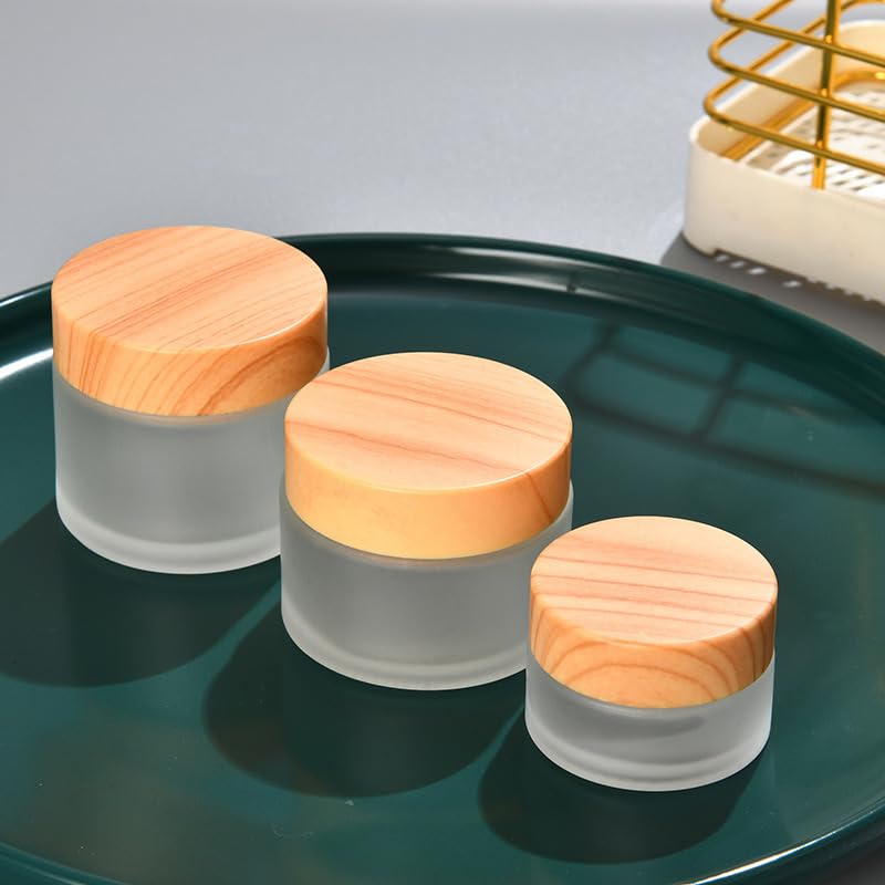 Set of 3 Glass Cream Jar Portable Refillable Empty Cream Small Bottles Containers, Containers, Cases, Travel-Size (50g)
