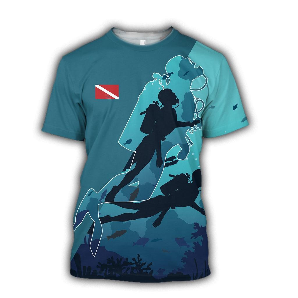 2024 new 3d printing T-shirt unisex diving art casual sweatshirt crew neck street top