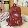 Cute Star Print Nylon Backpack for Women – Fashionable School & Daily Use Bag with Front Drawstring Pocket and Plush Charm