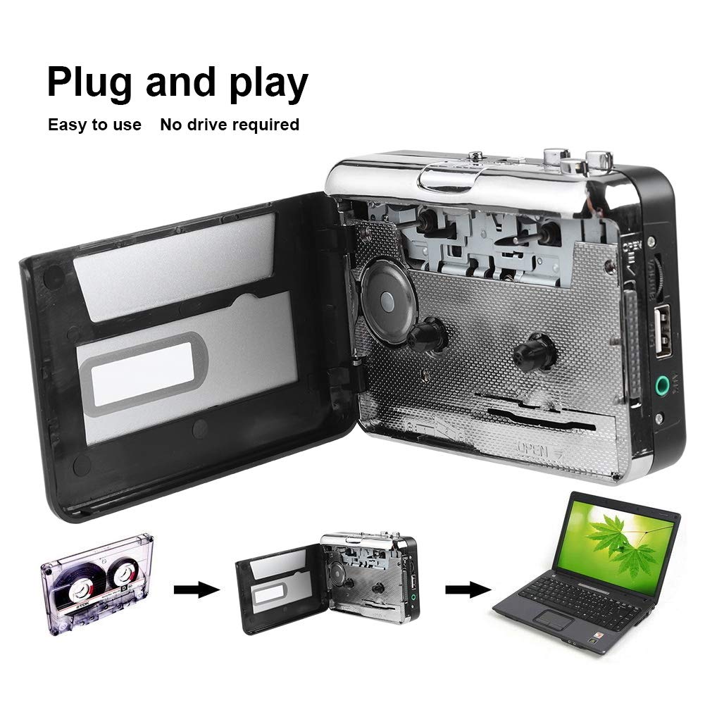 Jectse Portable Cassette Cassette Tape To MP3 USB Flash Drive Capture Audio Music Plug and Connects To MP3 Portable Speaker Converter, Converter,