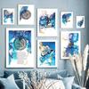 Islamic Calligraphy Allah Quran Blue Marble And Prints Wall Art Canvas PaintingPosters  For Living Room Decorative Pictures