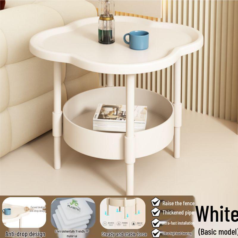 Nowoczesny Minimalistyczny Kremowy Stolik Nocny Koniczyna Czterolistna z Zakrzywioną Powierzchnią i Przechowywaniem