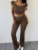 Women Y2K Solid Color Crop Top Long Pants Set Slim Sexy Casual Sportswear Summer